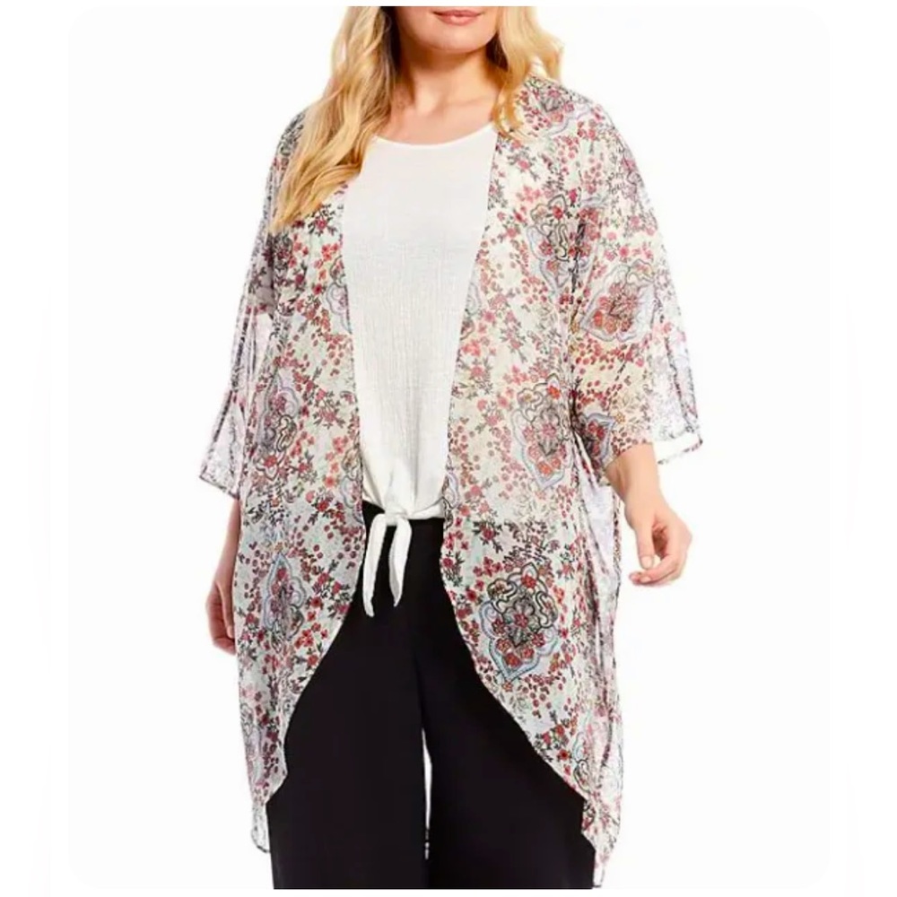 I.N. Studio Multi Colored Medallion Floral
Long Duster Open Front Kimono Size 2X